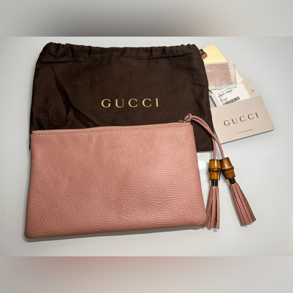 Gucci Pink Clutch Bamboo Collection Authentic